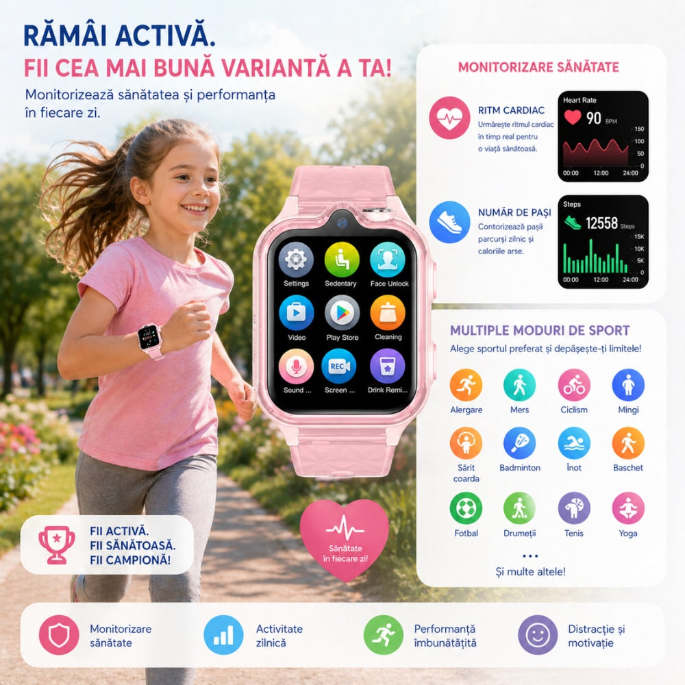 Ceas Smartwatch Copii Si Telefon Techone KT42, Roz