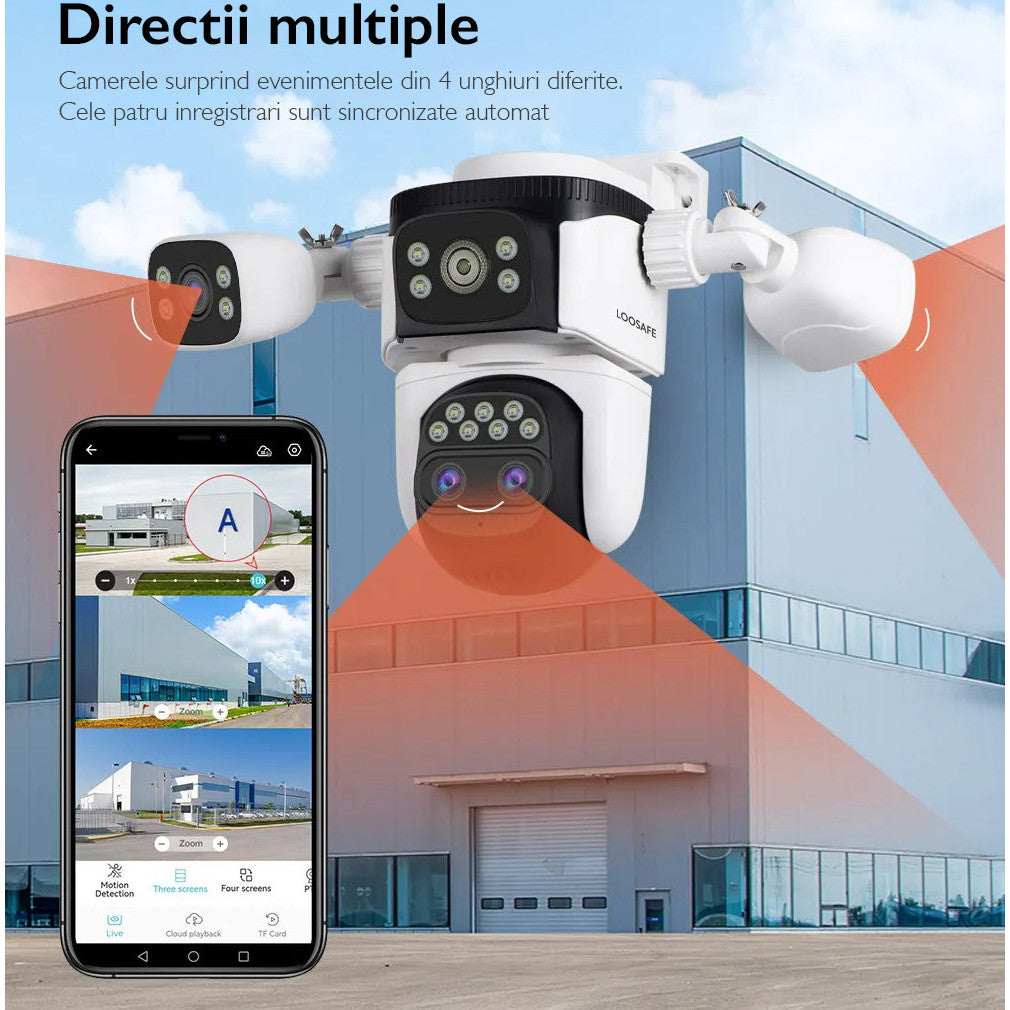 Camera de Supraveghere Cvadrupla Wireless CCTV Loosafe® QuadZoom 10X, Negru