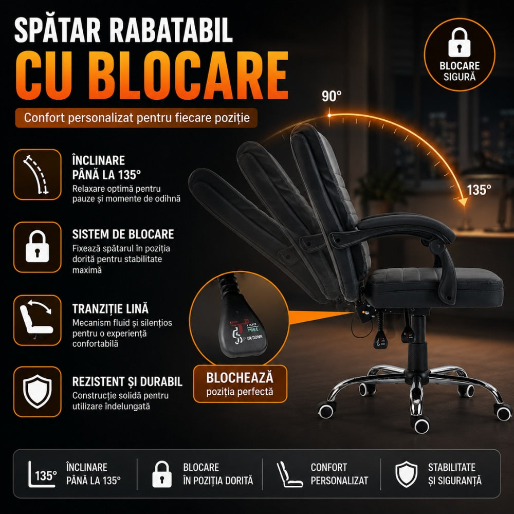 Scaun de Birou Directorial Cu Masaj KD Home DirectorX Duo, Negru