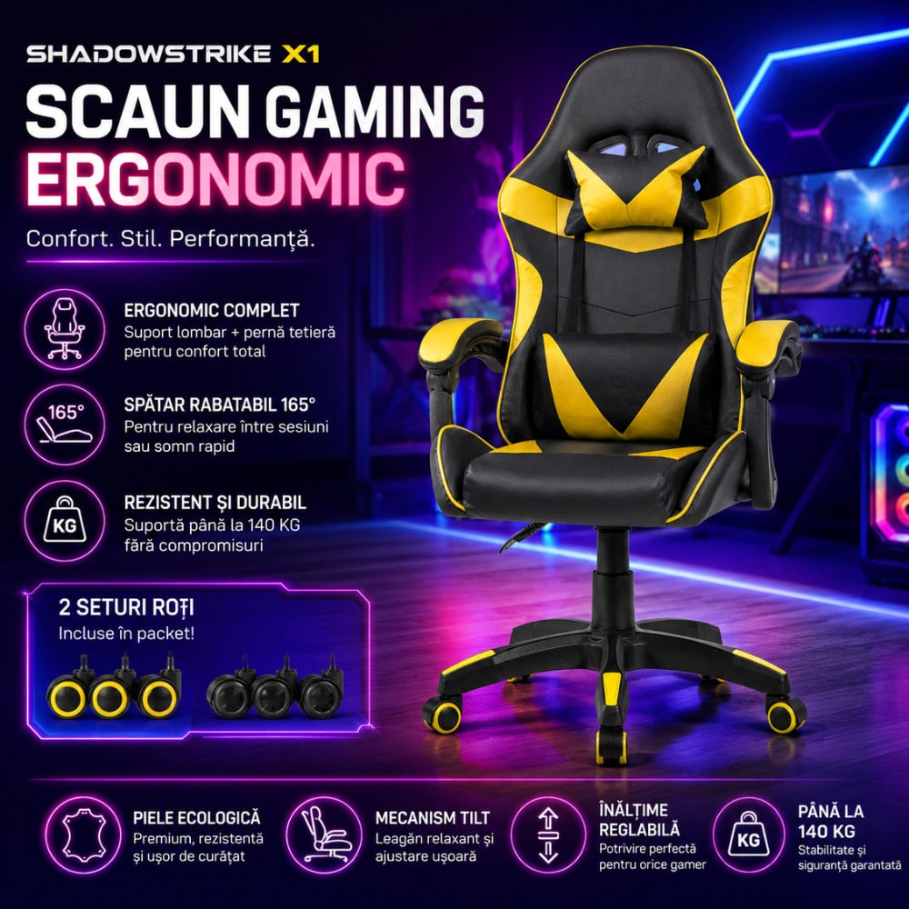 Scaun Gaming Ergonomic KD Home ShadowStrike X1, Galben