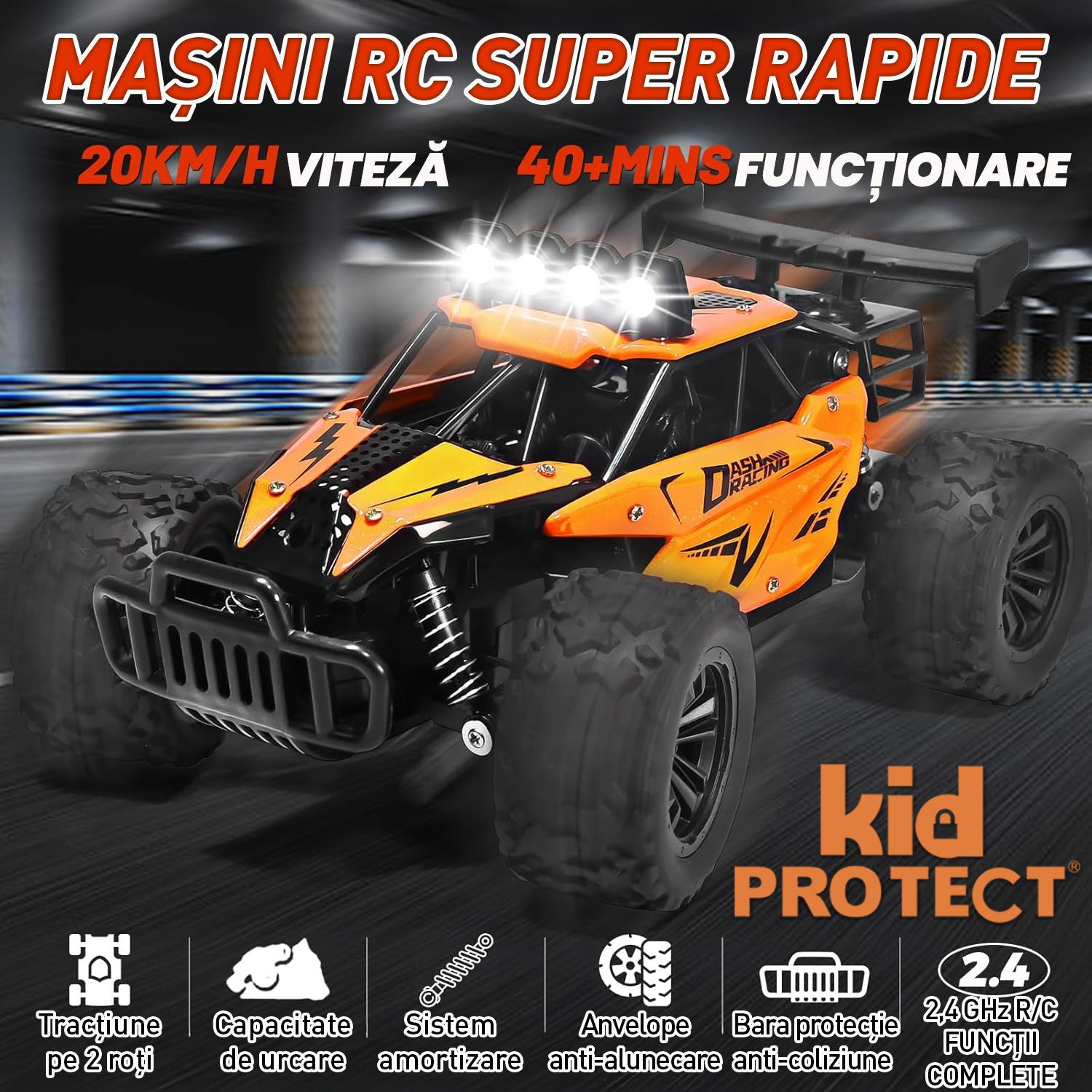 Masinuta cu Telecomanda 2-1 Kidprotect RockCrusher Buggy RC