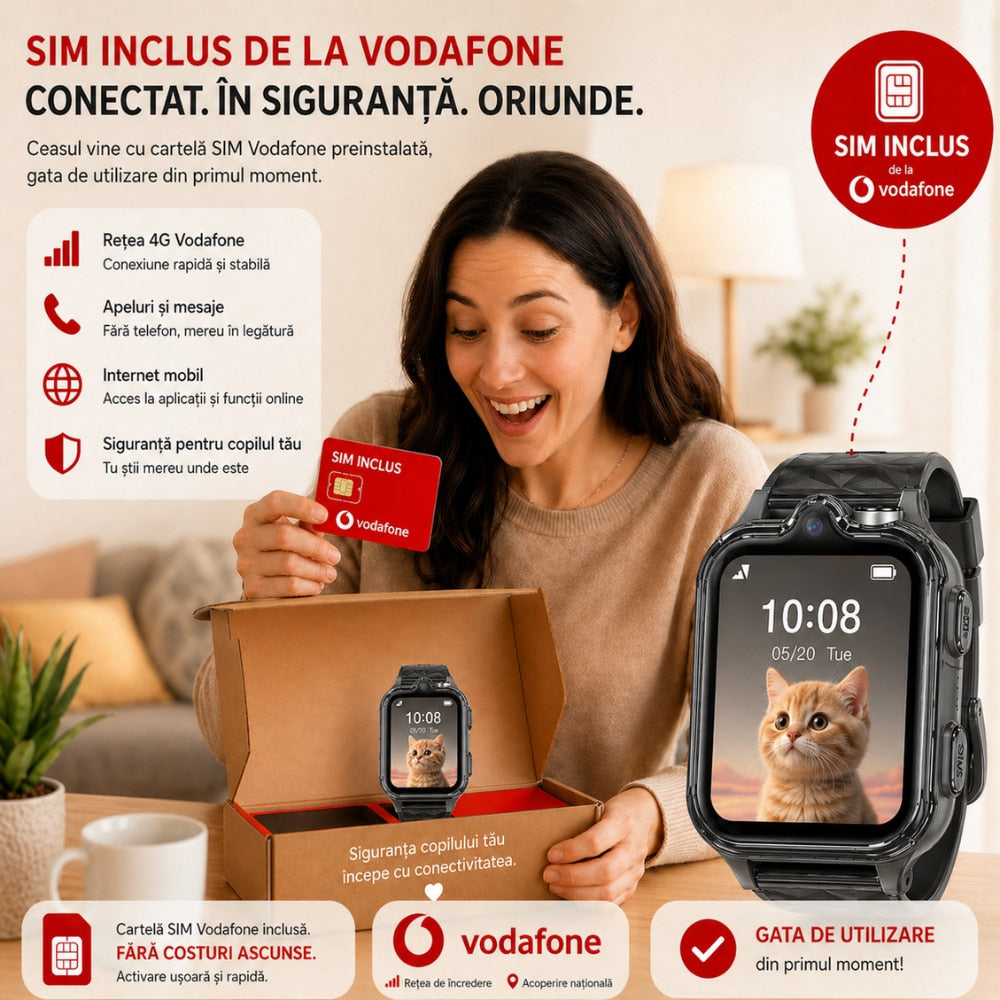 Ceas Smartwatch Copii Si Telefon Techone KT42, Negru
