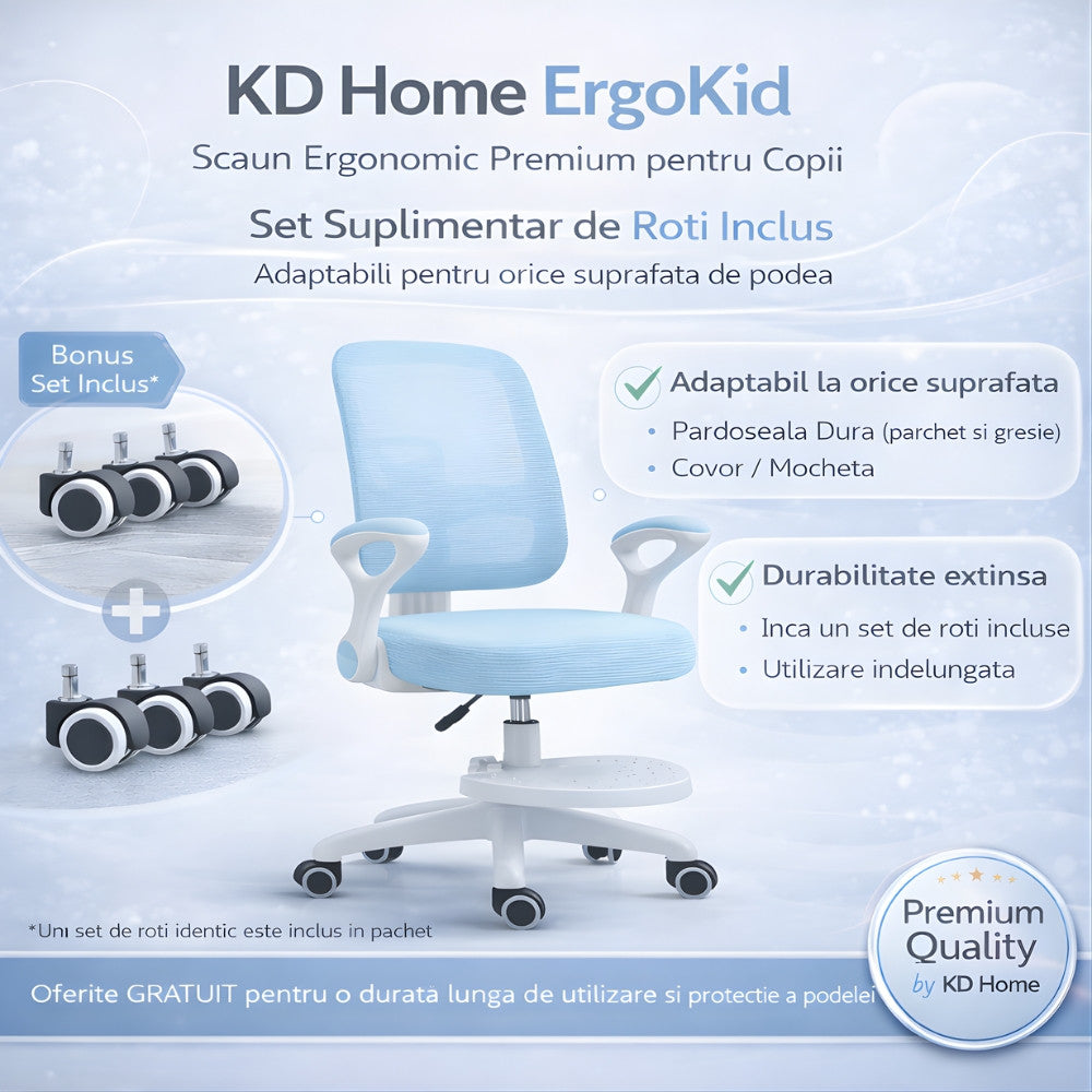 Scaun De Birou Copii Premium Ergonomic KD Home ErgoKid, Albastru