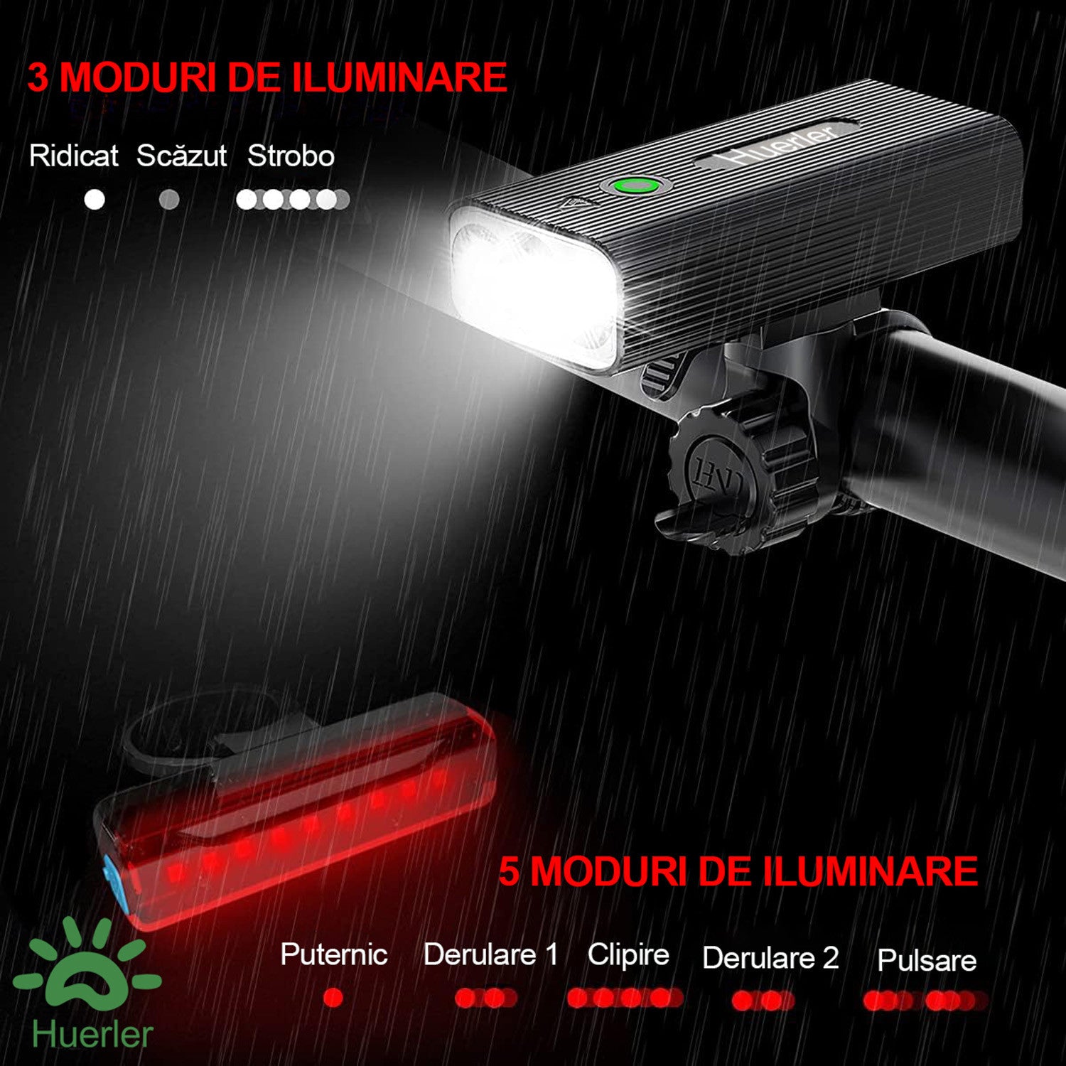 Set Far si Stop Bicicleta, Din Aluminiu, Huerler Vision Pro