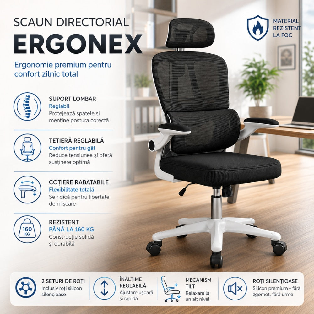 Scaun De Birou Directorial Ergonomic KD Home Ergonex, Negru