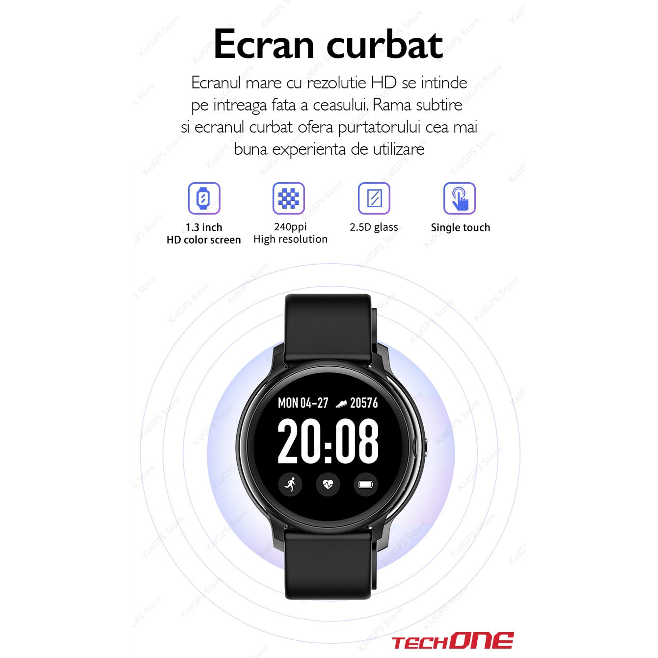 Smartwatch si bratara fitness TechONE™ KW19 Pro, Negru