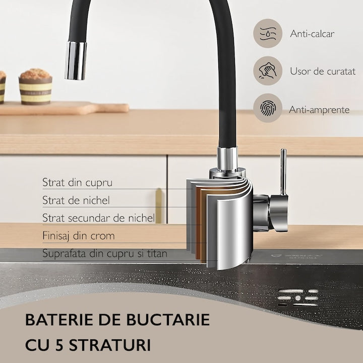Baterie Chiuveta Bucatarie Topaqua® Flexy+, Negru