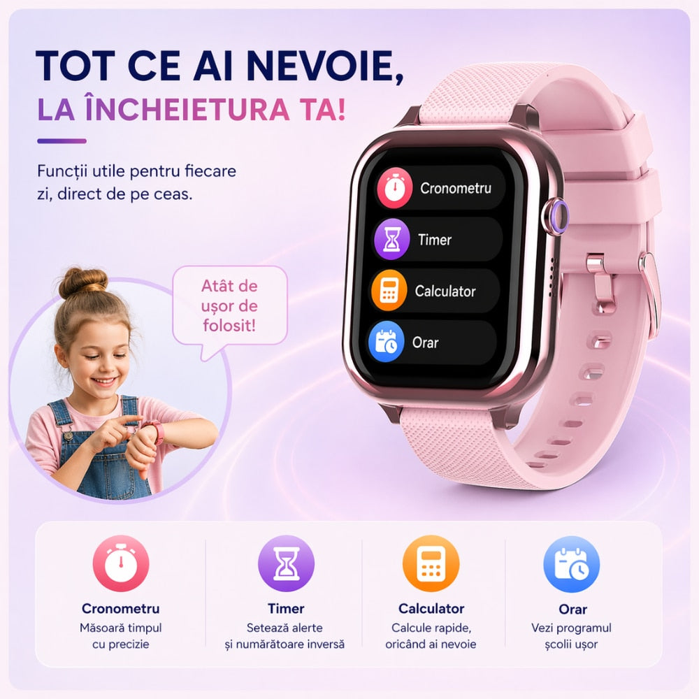 Ceas Smartwatch Copii Si Telefon Techone KT38, Roz
