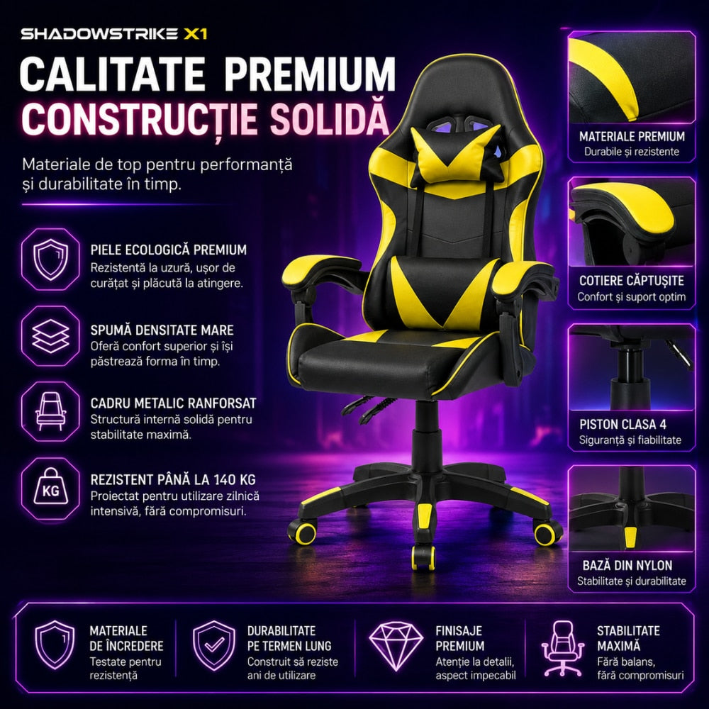Scaun Gaming Ergonomic KD Home ShadowStrike X1, Galben