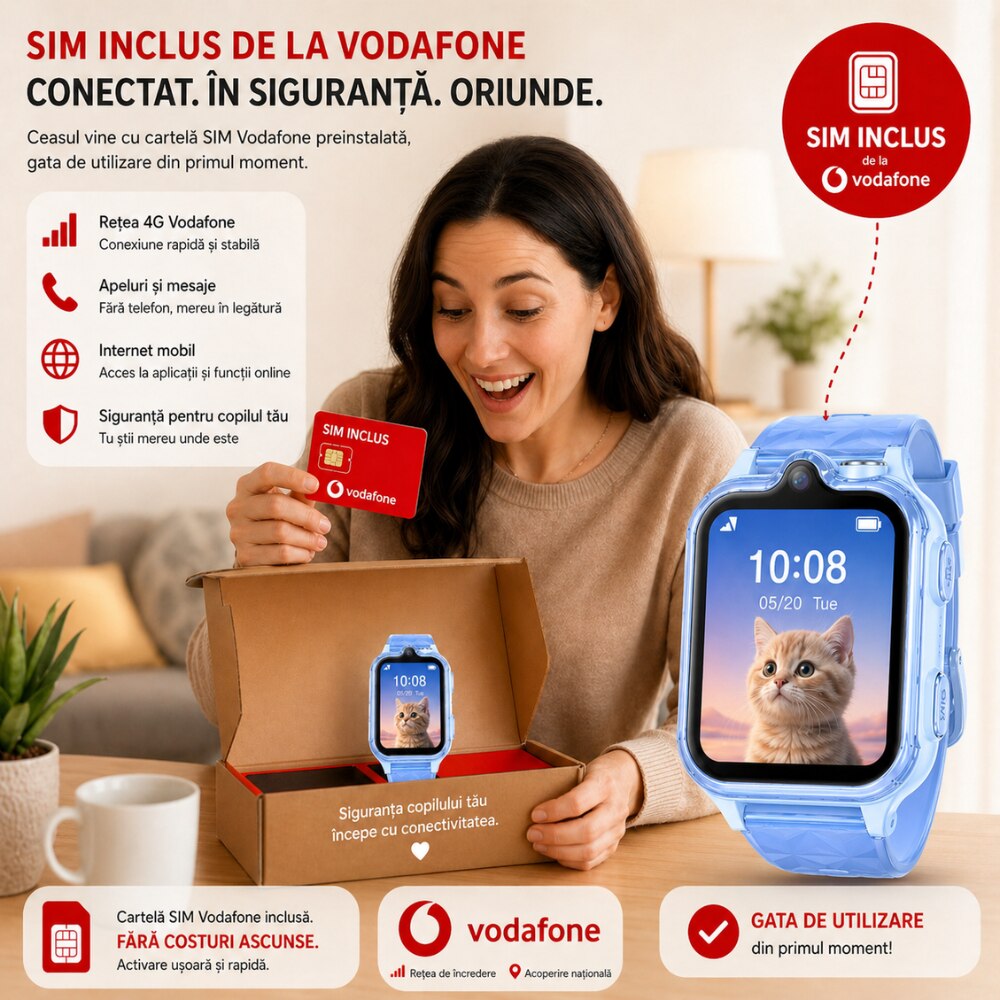 Ceas Smartwatch Copii Si Telefon Techone KT42, Blue