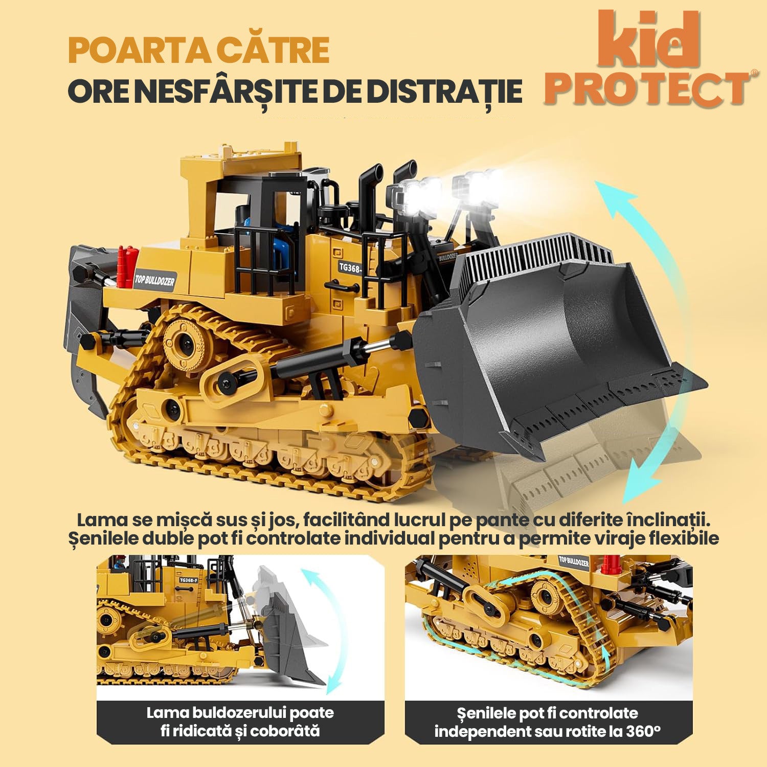 Buldozer Cu Telecomanda Pentru Copii KidProtect GruntDozer Pro