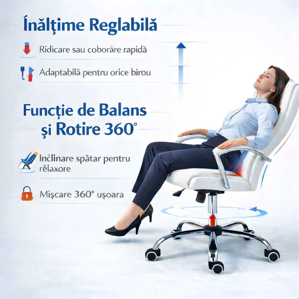 Scaun De Birou Directorial Ergonomic KD Home Noble Seat, Alb