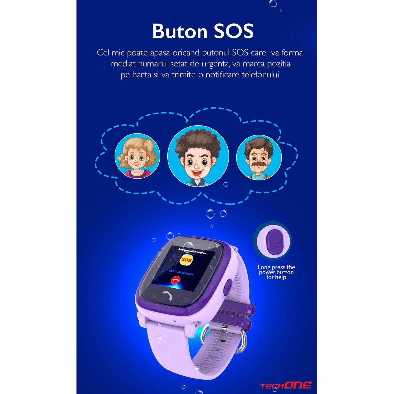 Ceas Smartwatch GPS Copii Cu Localizare Si Telefon Techone® WonderWatch, Roz