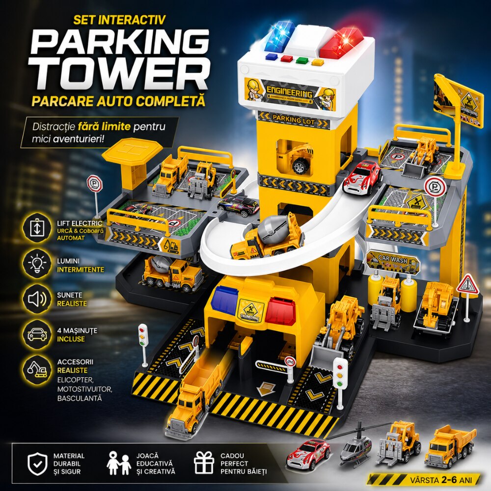 Set Jucarie Interactiva Parcare Auto Pentru Masinute KidProtect Parking Tower
