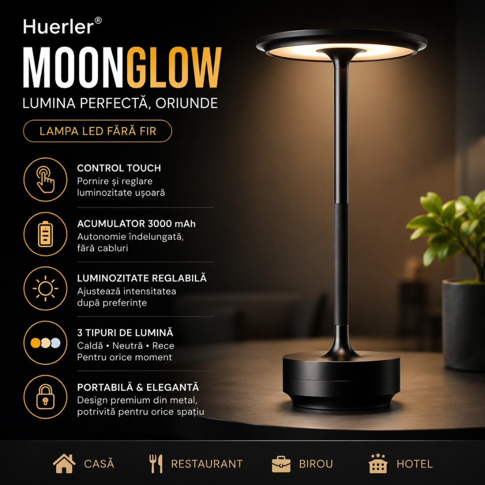 Lampa Led de Masa Huerler MoonGlow, Negru