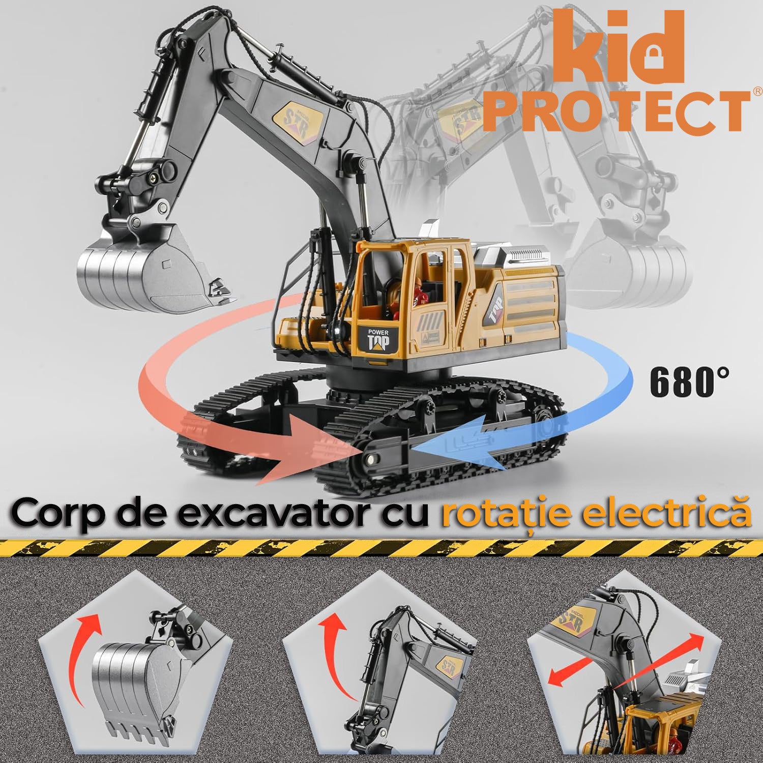 Excavator Super Realist Cu Telecomanda Pentru Copii KidProtect Digger Pro RC