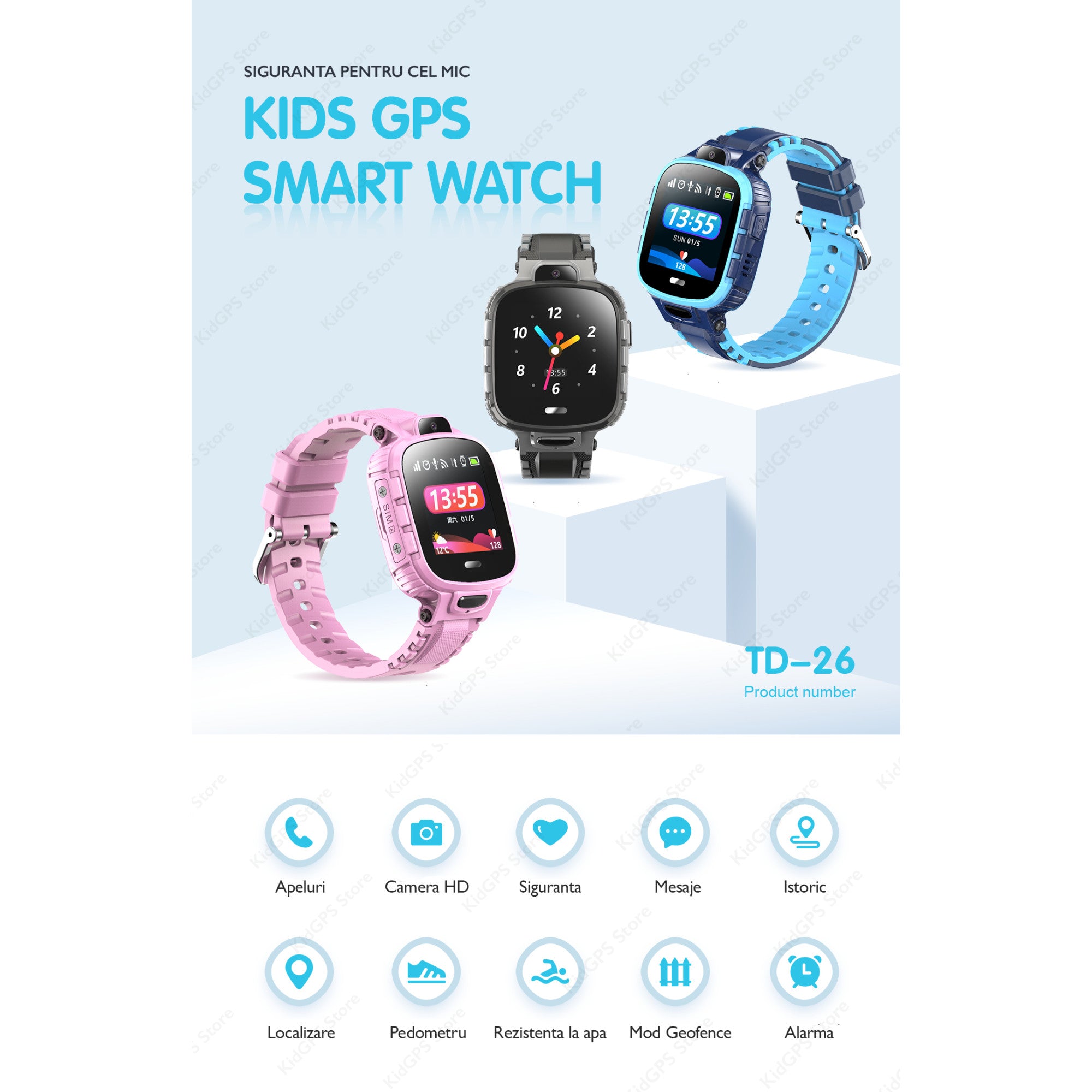 Ceas smartwatch copii GPS TechONE TD26, Roz