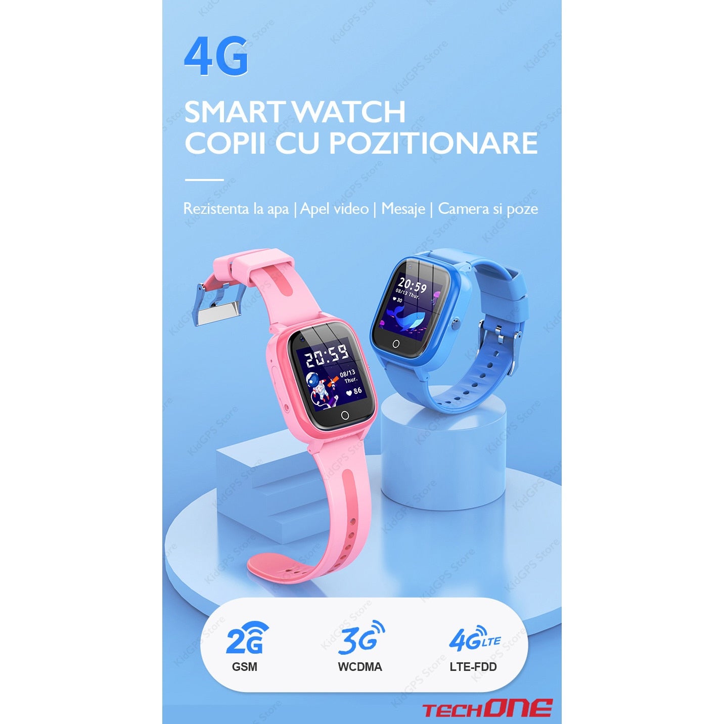Ceas smartwatch GPS copii Techone™ CT03, Albastru