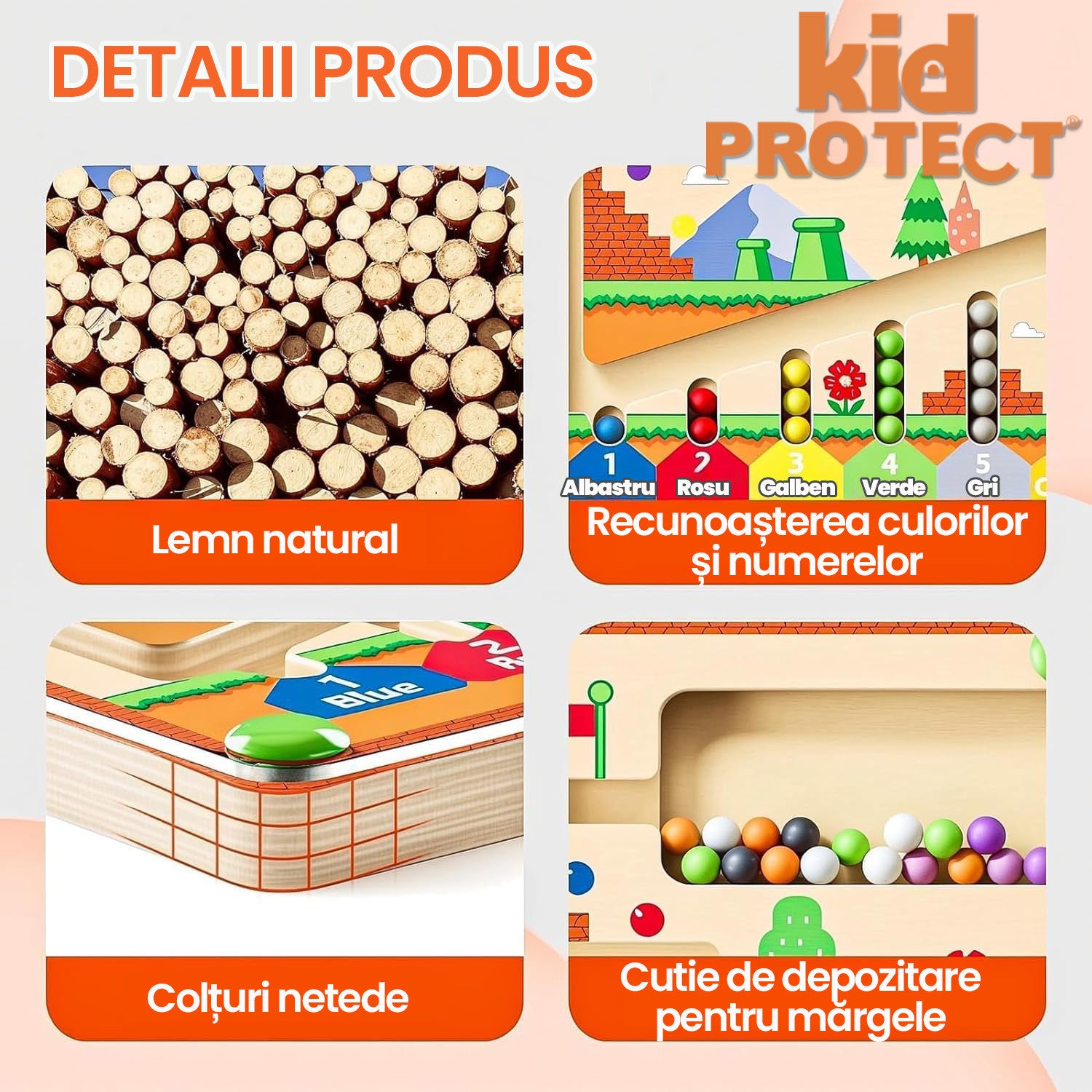 Jucarie Tip Puzzle Magnetic Montessori Din Lemn cu Bilute Pentru Copii KidProtect SmartDots Puzzle