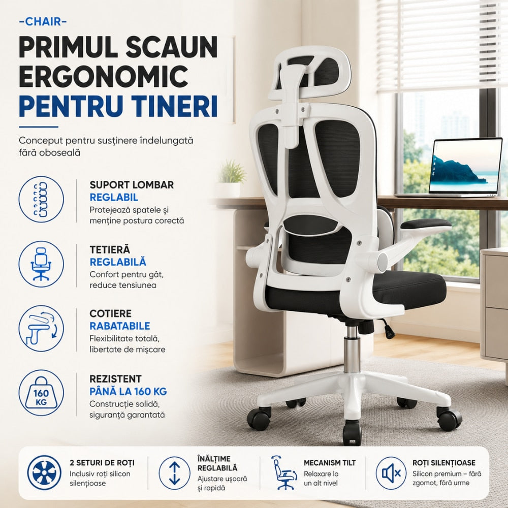 Scaun De Birou Directorial Ergonomic KD Home Ergonex, Negru