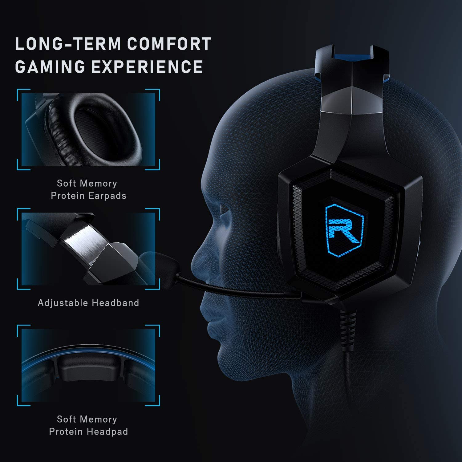Casti gaming profesionale Runmus® K8 Albastru