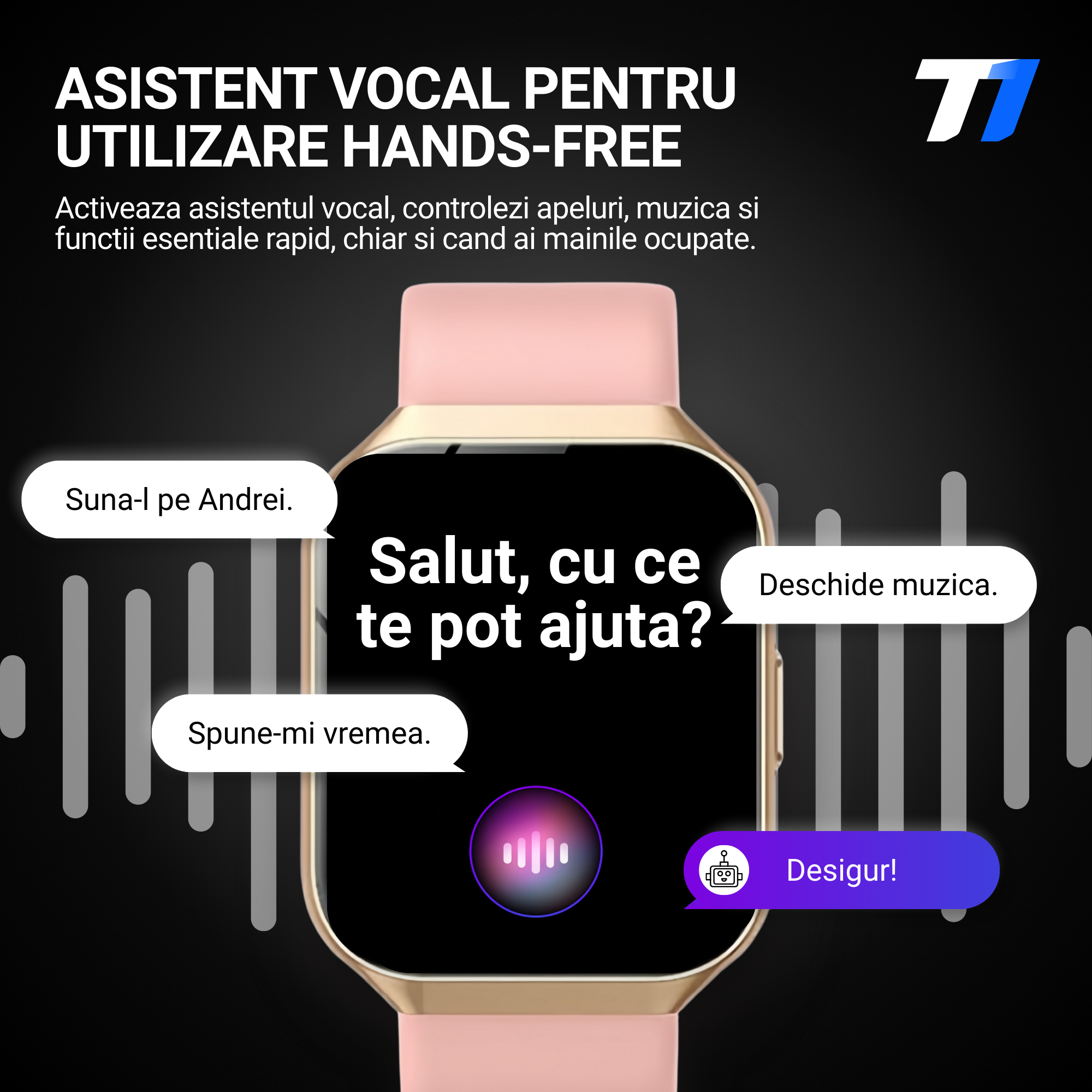 Ceas Smartwatch Femei TechONE VitaSense Pro, Auriu