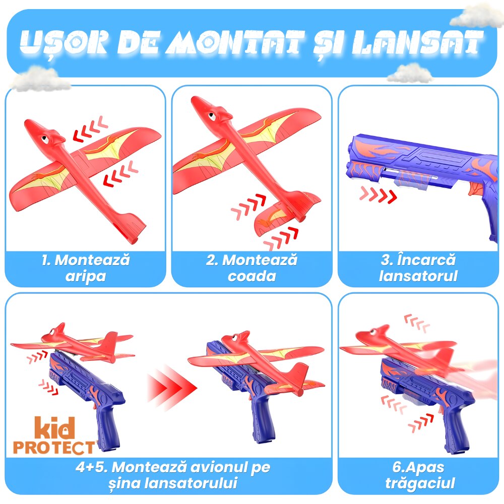Jucarie Interactiva Pistol Lansator Avioane KidProtect Dino Plane Luncher