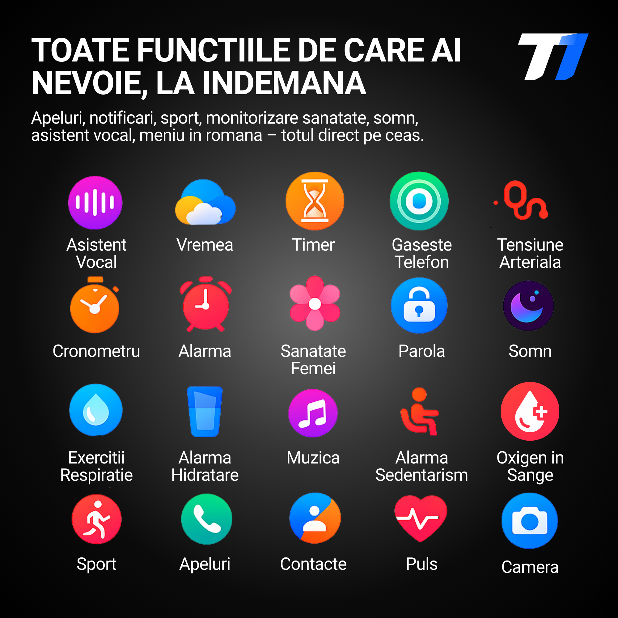 Ceas Smartwatch Barbati TechONE VitaSense Pro, Negru