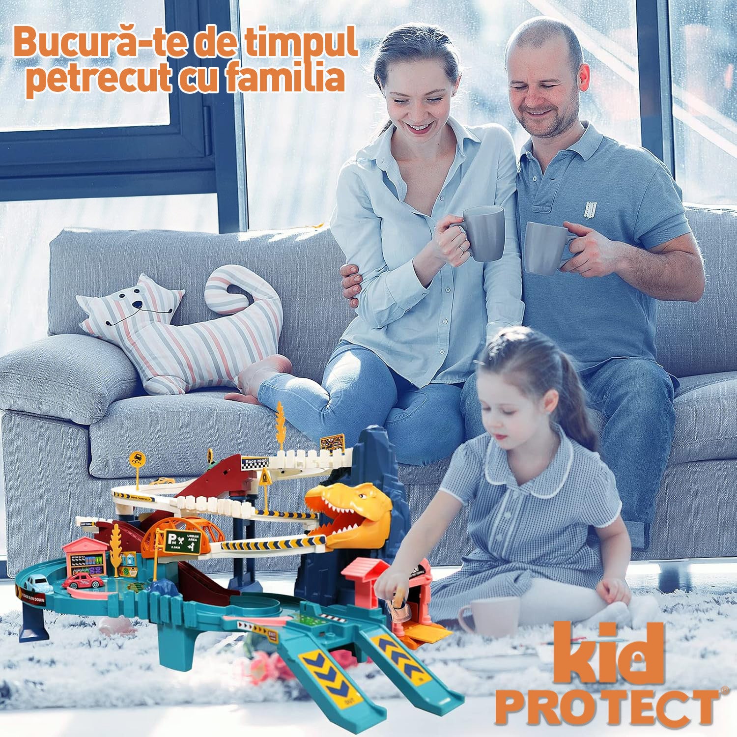 Set Jucarie Interactiva Circuit Cu Masinute KidProtect Jurassic Speedway