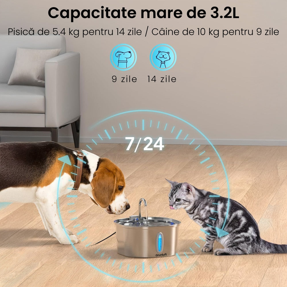 Fantana Apa Pisici si Caini Automat Inox 3.2 L, Grunluft HydroPaw
