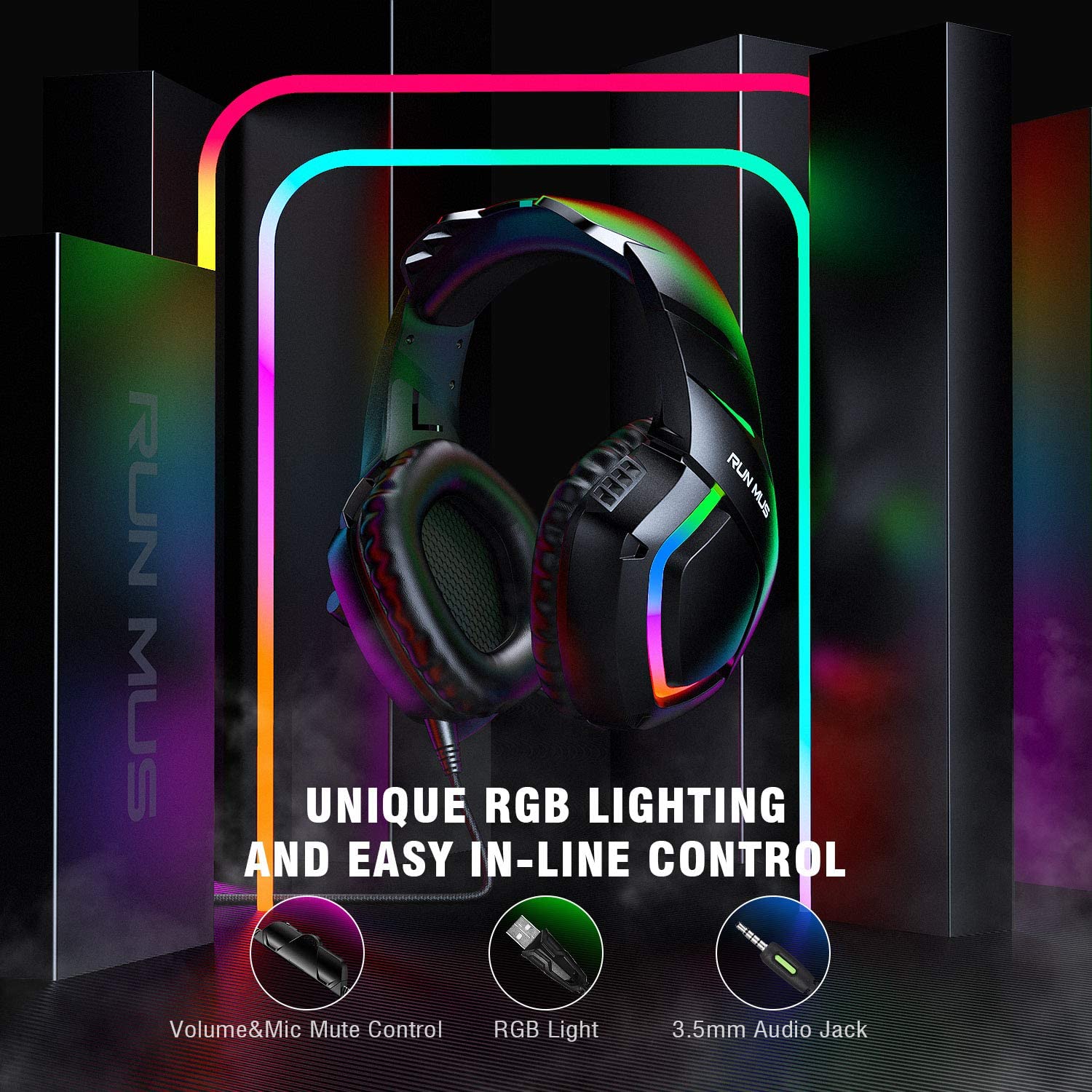 Casti gaming profesionale Runmus® K1-B RGB