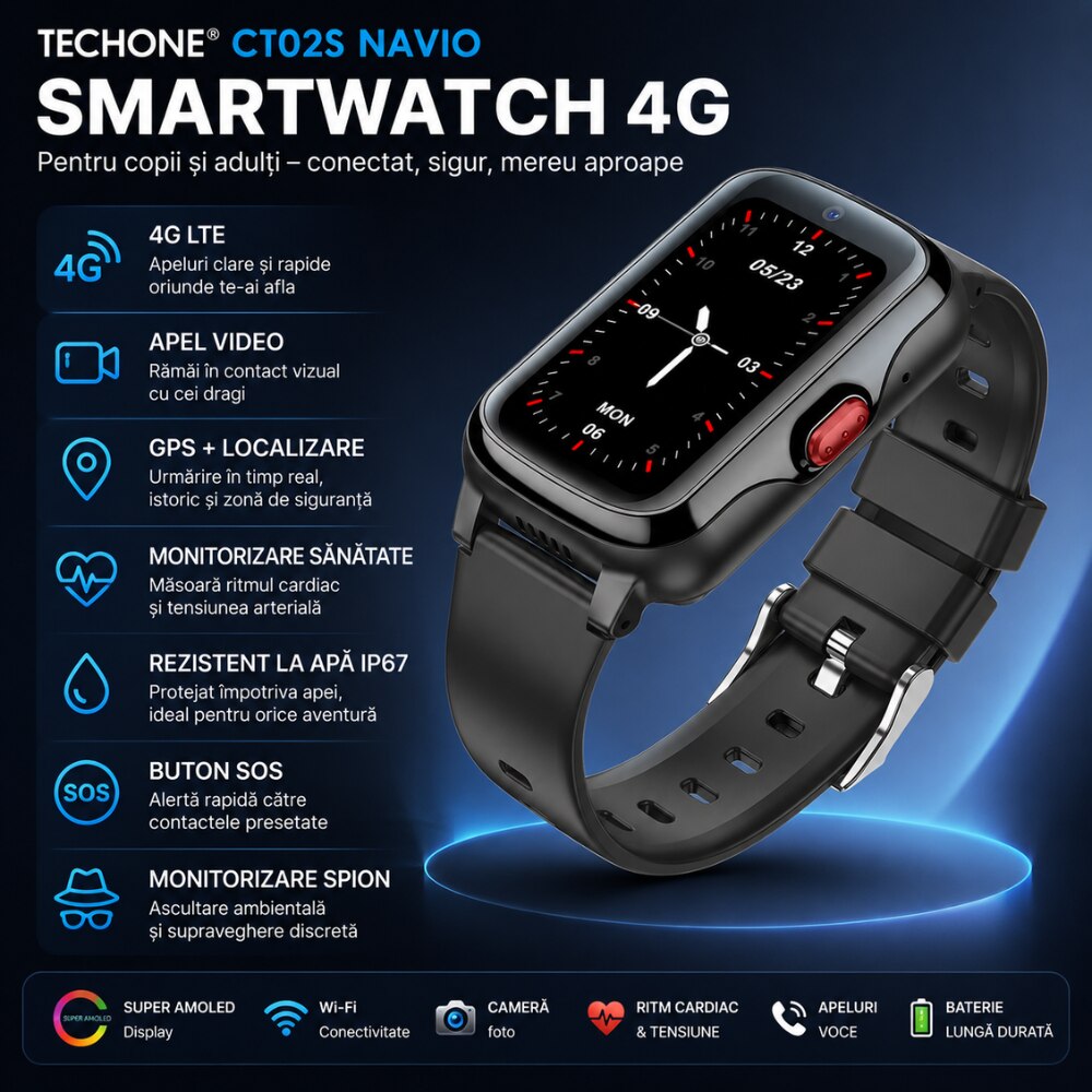Ceas Smartwatch Copii Si Adulti Telefon Techone CT02S Navio