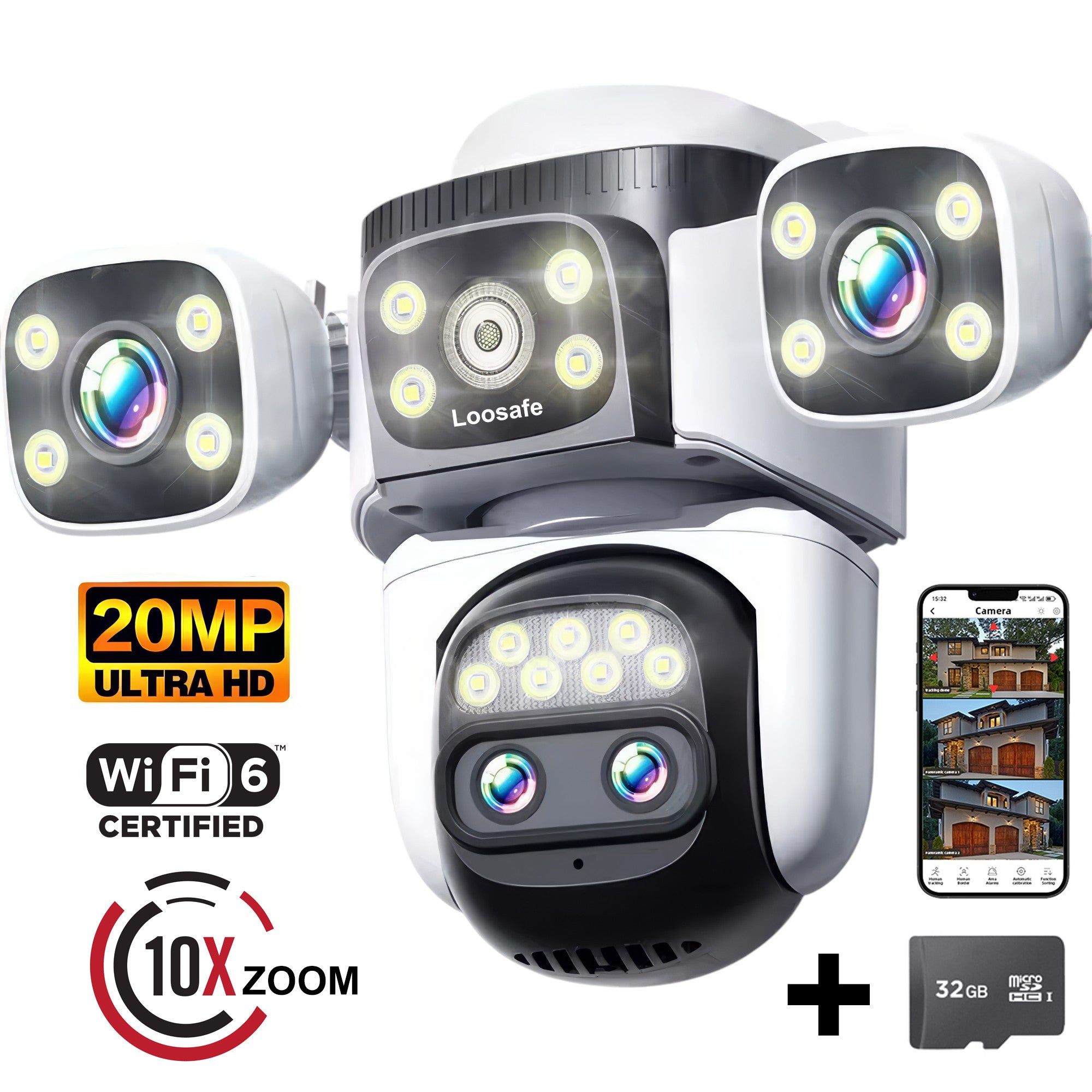 Camera de Supraveghere Cvadrupla Wireless CCTV Loosafe® QuadZoom 10X, Negru