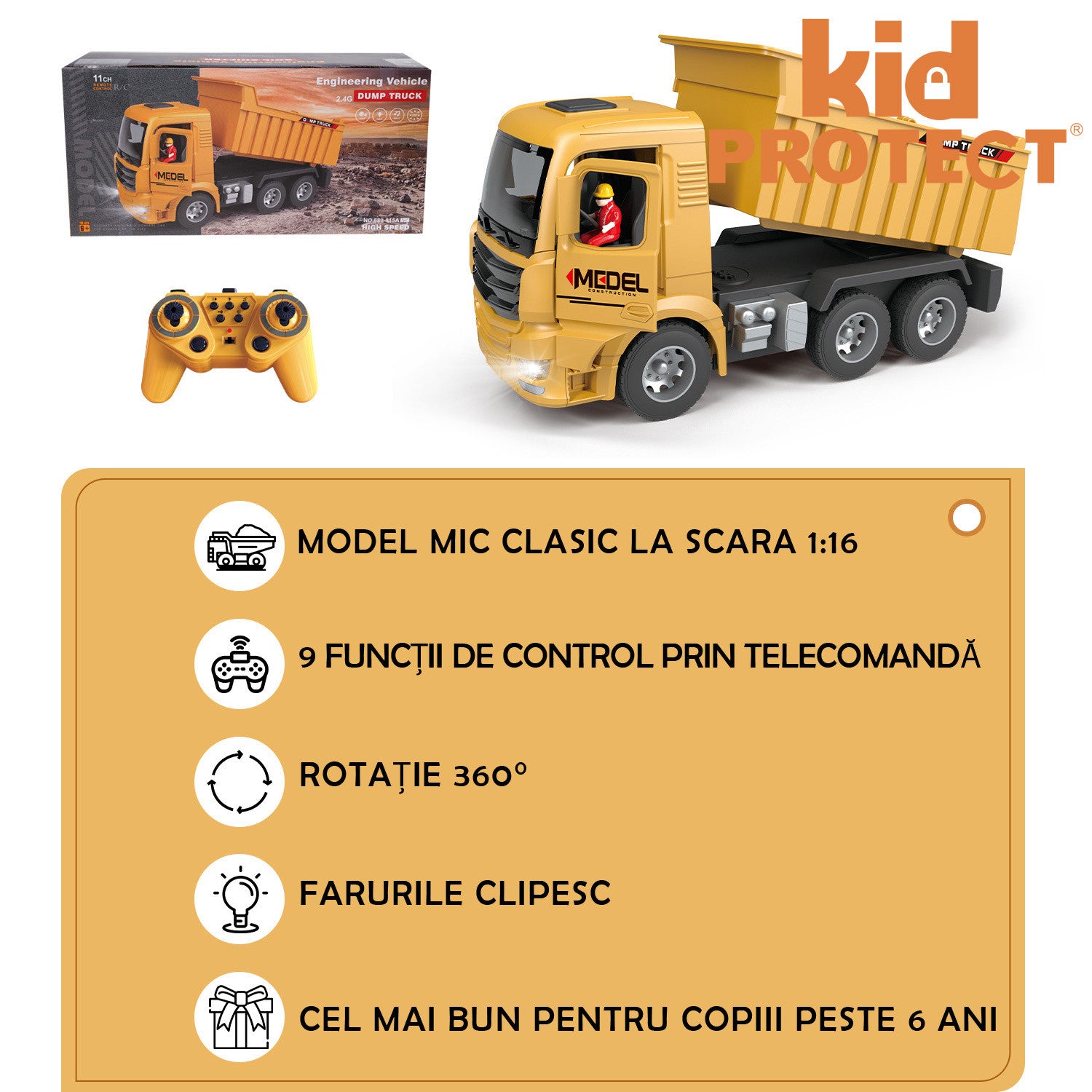 Basculanta Super Realista Cu Telecomanda Pentru Copii KidProtect PowerHaul Remote