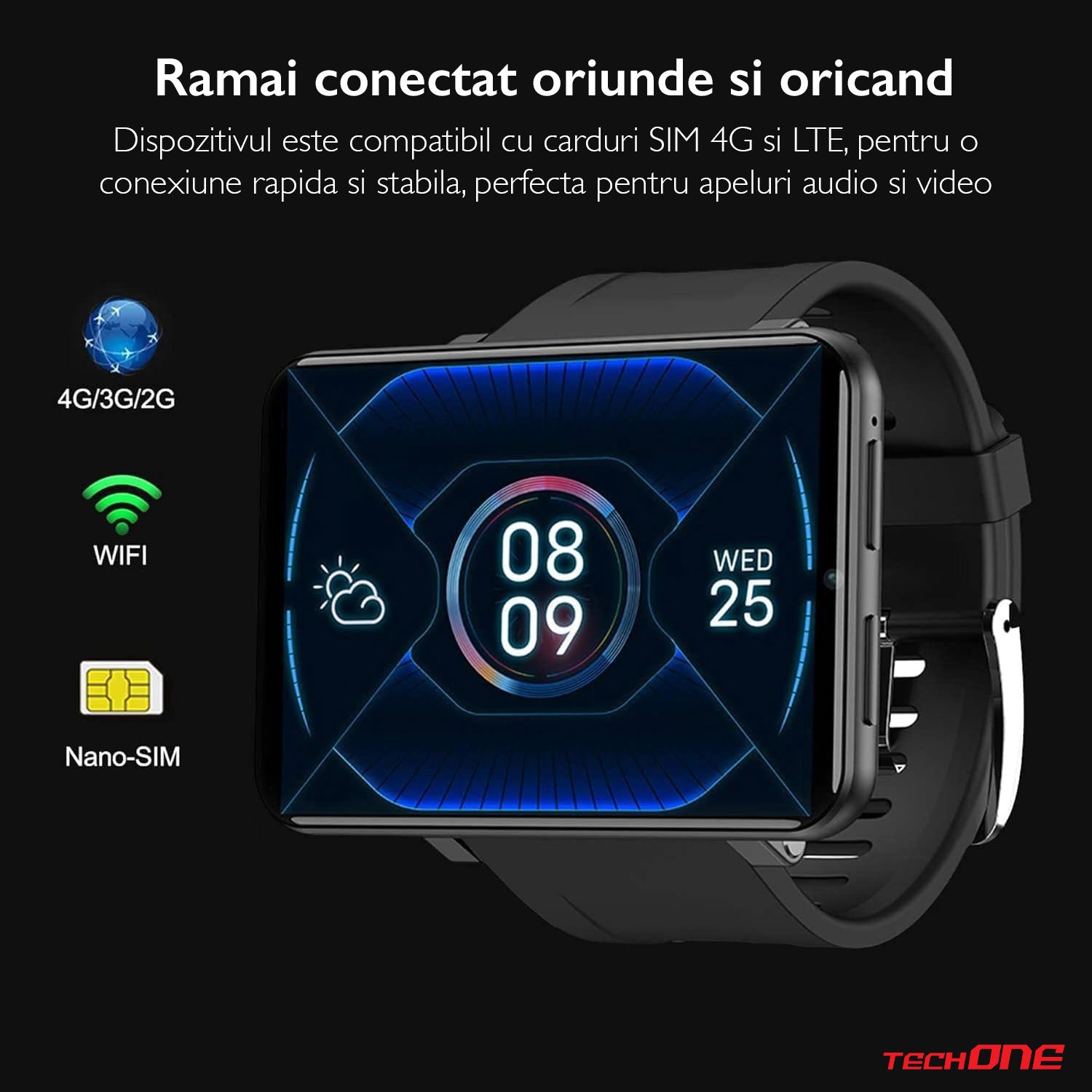 Ceas Smartwatch Barbati TechONE® Orion Smart, Negru
